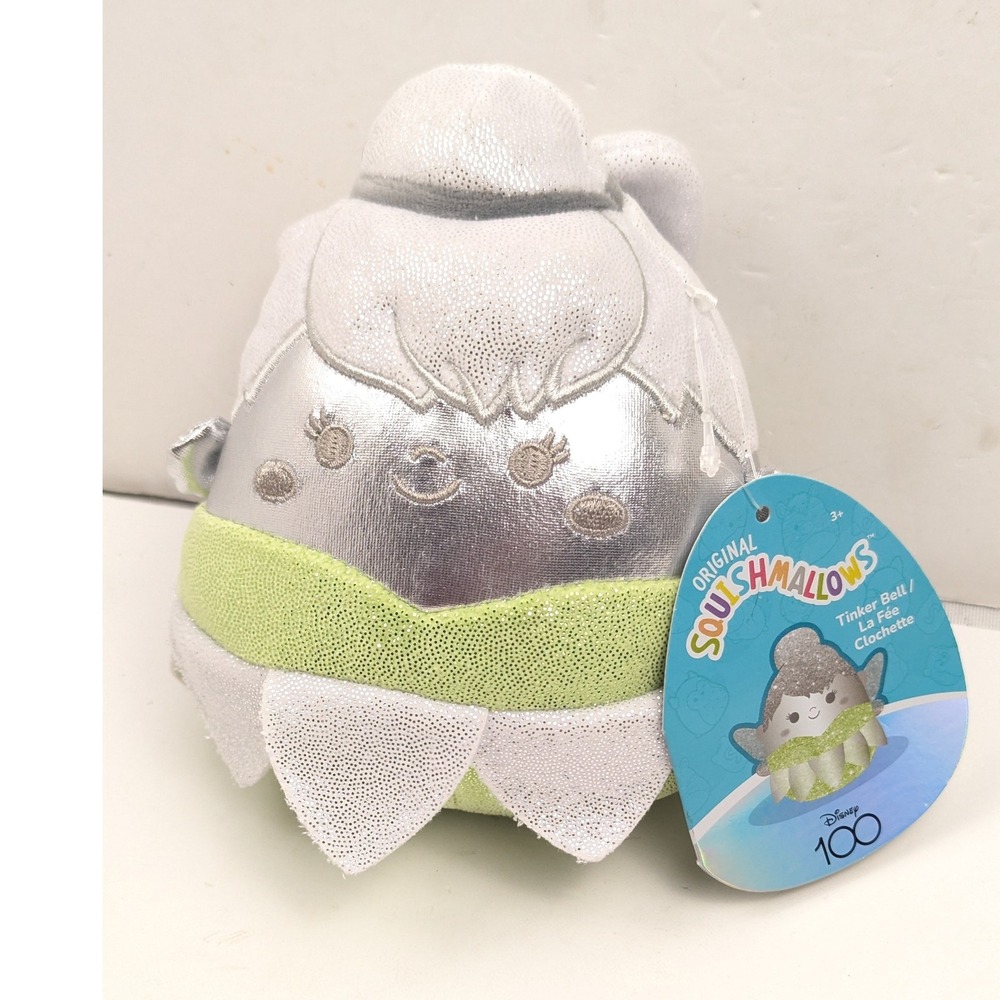 Squishmallows Disney 100 Tinker Bell Plush Silver Green Sparkle NWT‎